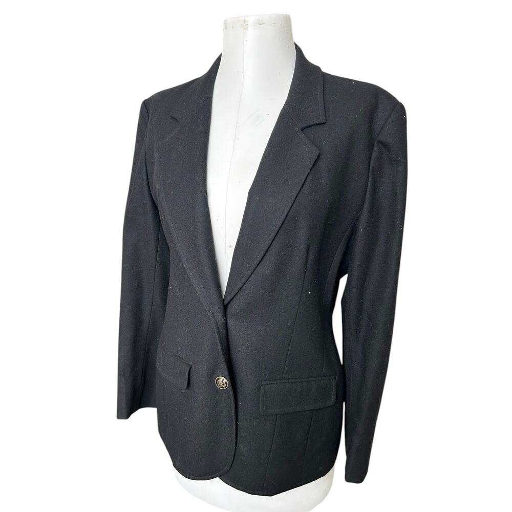 Vintage Pendleton Wool Blazer Women's sz 12 Black Gold Buttons Preppy Academia